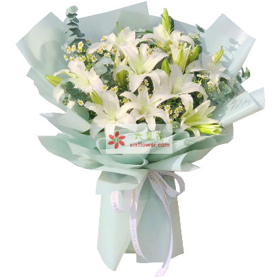 鞍山6支白色多头百合，温馨的祝福