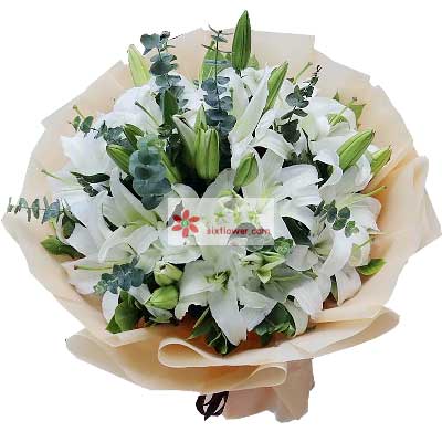 鞍山9支白色多头百合，祝福你幸福