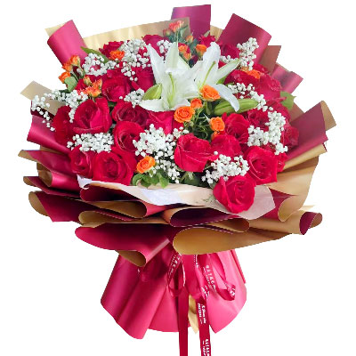 鞍山33朵红玫瑰百合，爱如同花般绽放